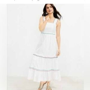 LOFT Rainbow Ruffle Strappy Tiered Maxi Dress Medium Summer